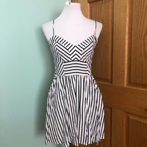 White & navy blue strips with pockets skater dress